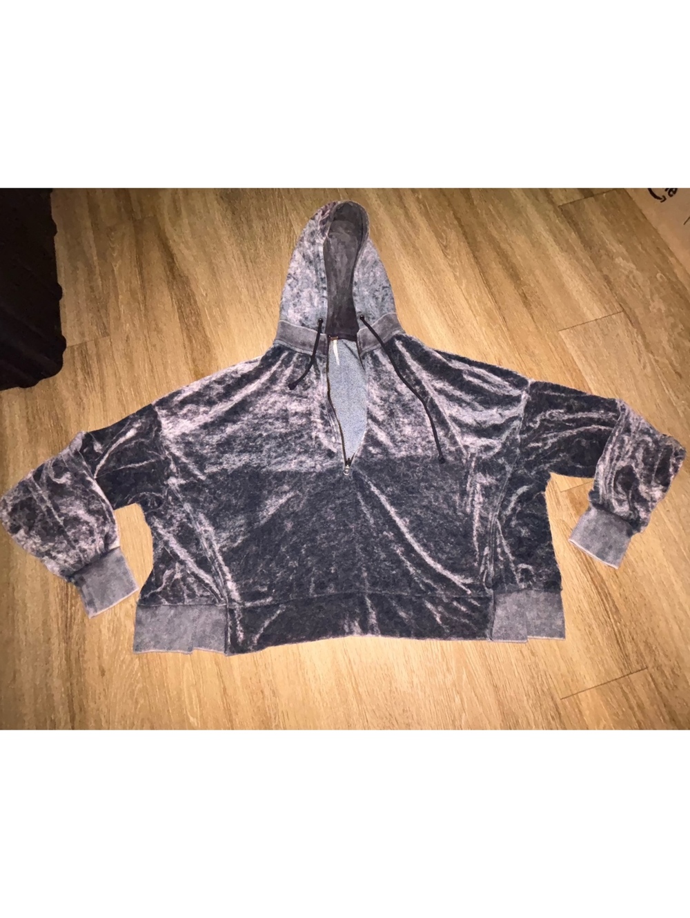Free People Milan Crushed Velvet Hoodie Gray M Oversized
